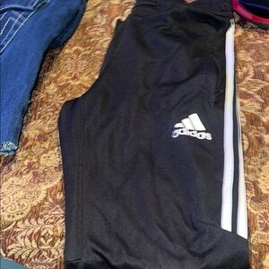Adidas Kids Black Joggers with White Stripes